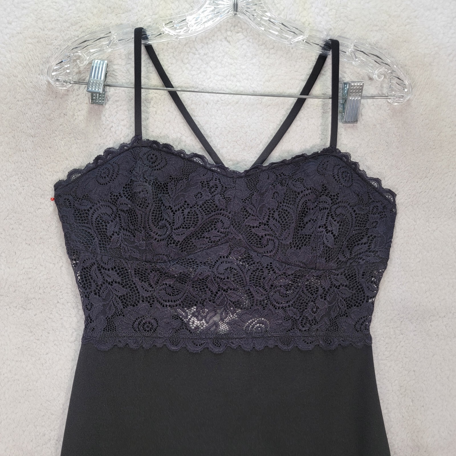 Black Floral Lace Sheer Bustier Cut Out Bodycon Sexy Dressy Womens Dress Size L