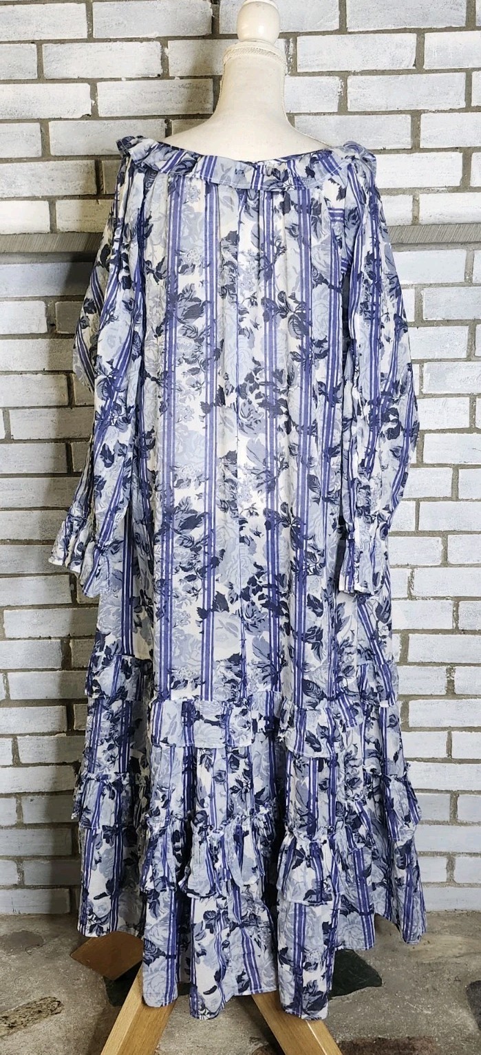 • Free People Dainty Ruffle Cottage Garden Wonders Maxi Dress Blue Combo Large
