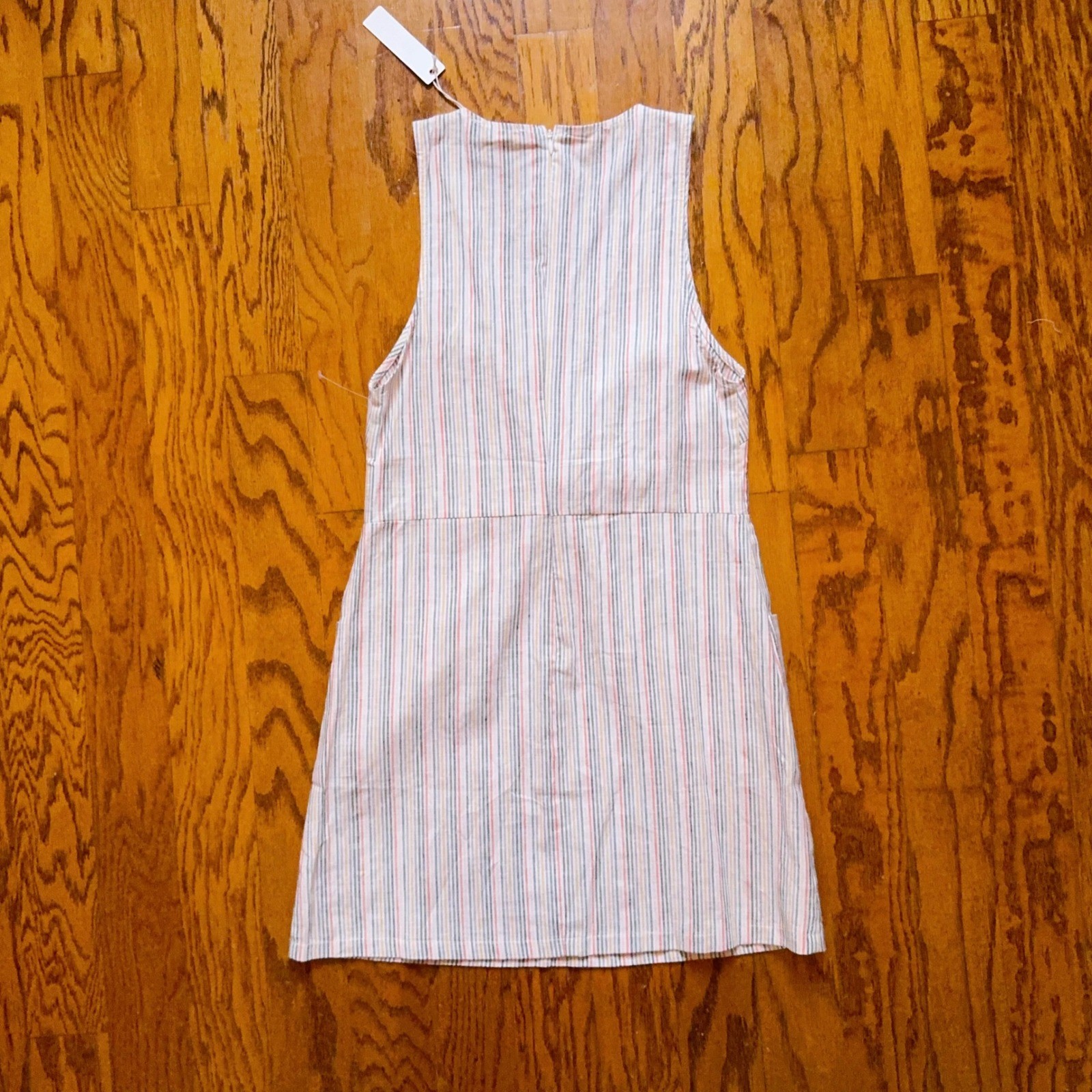Olivaceous Linen Blend Striped Dress S Plunge V Front Knot Pockets NWT
