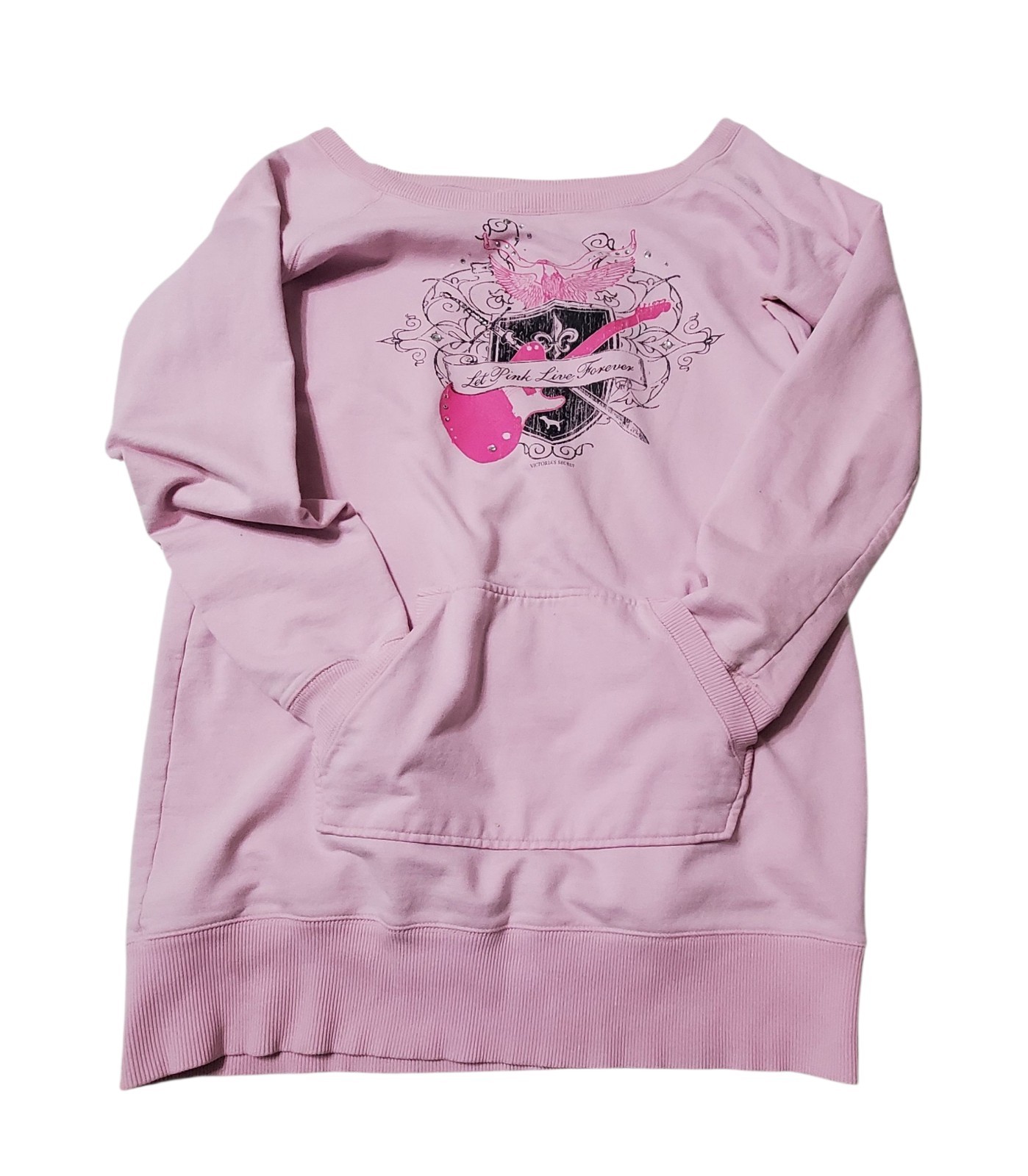VS Pink Vtg 2006 Tunic Sweatshirt Dress Rock & Roll Guitar Rhinestone Large