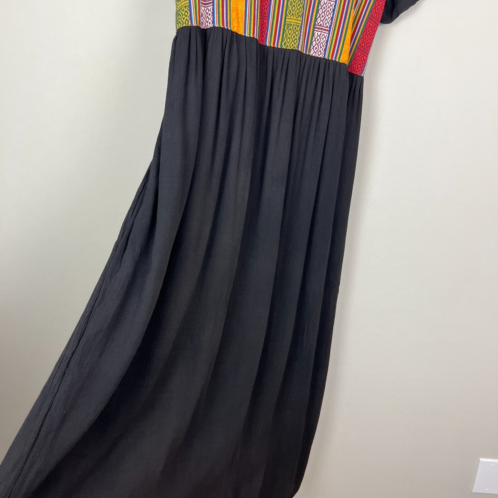 The Planet Maxi Dress Large Black Multicolor Nepal Gauze Peasant Hippie Boho New