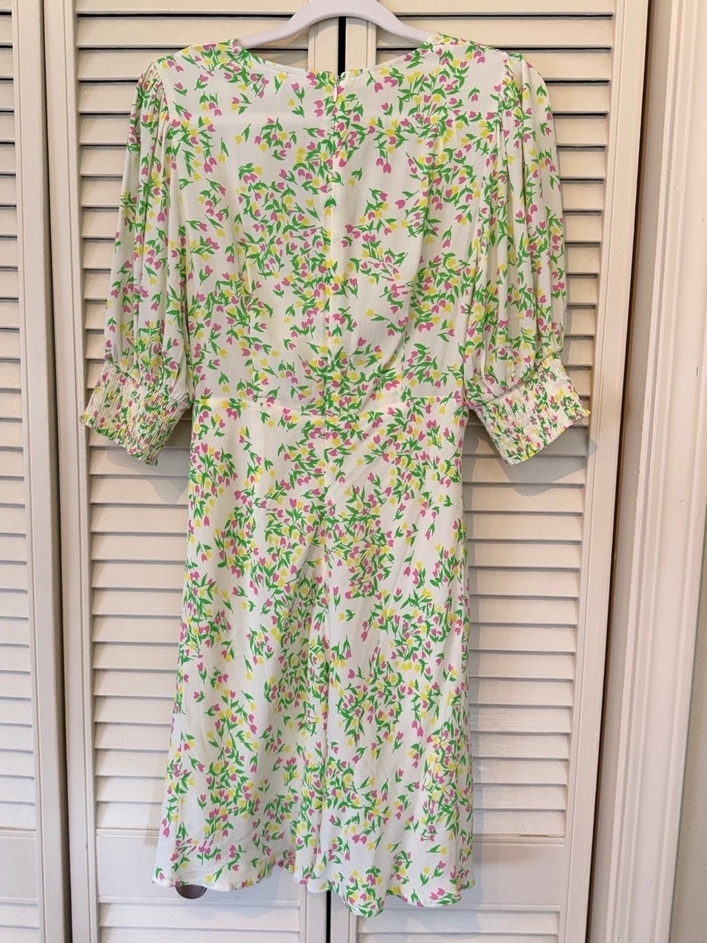 RIXO for Target Floral Puff Sleeve Mini Dress Cream Green Pink Size 0