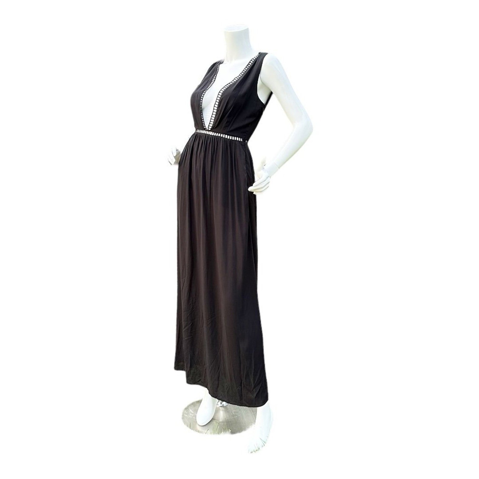 TOBI Classic 90s Black LBD Maxi Dress Deep Plunge V Neckline Small