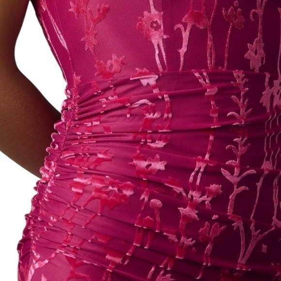 Anthropologie HUTCH One Shoulder Ruched Velvet Midi Dress Pink Sz L retail $198