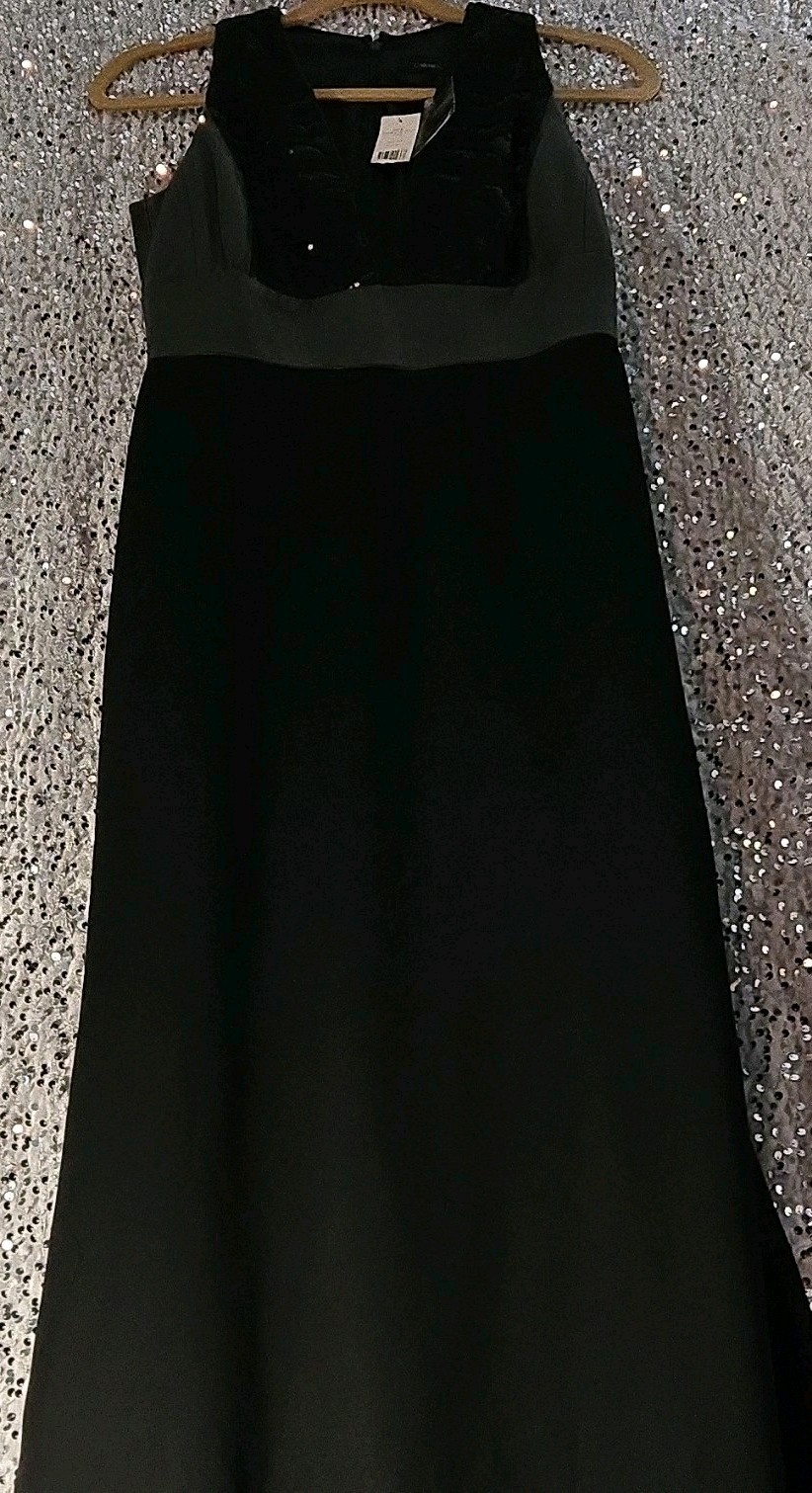 Carmen Marc Valvo Black Sequin V-Neck Sleeveless Lined Zip Maxi Dress 4