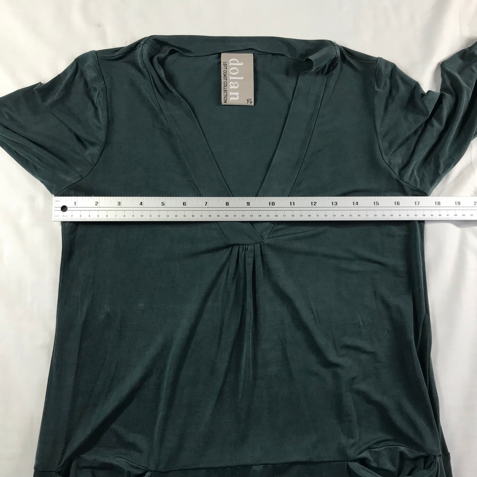 Dolan Left Coast Collection Green Cupro V-Neck Shift Dress Pockets XS 17932P
