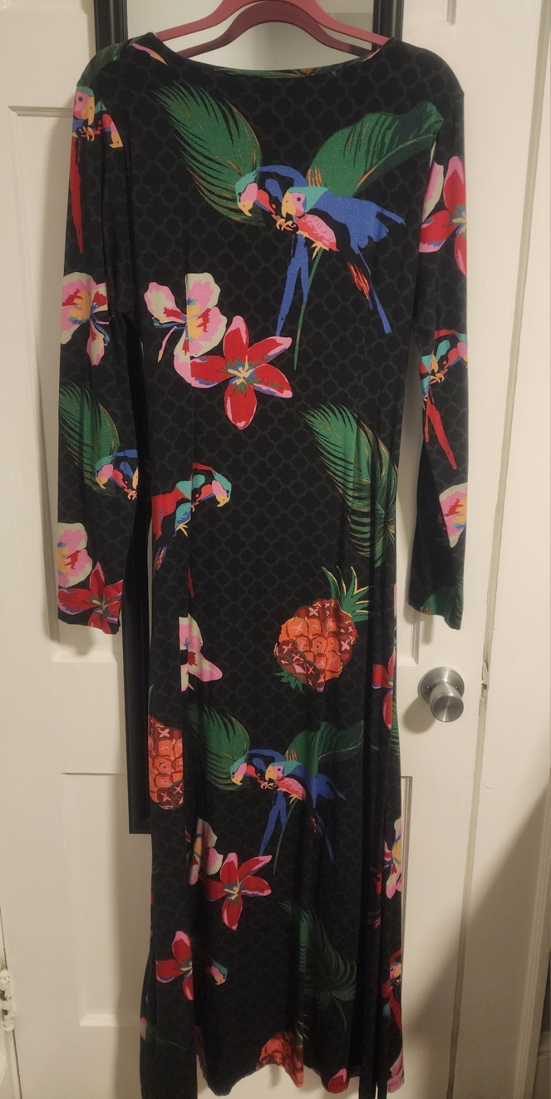 Soft Surroundings Tall Large Wrap Maxi Dress Black Tropical Floral Parrot