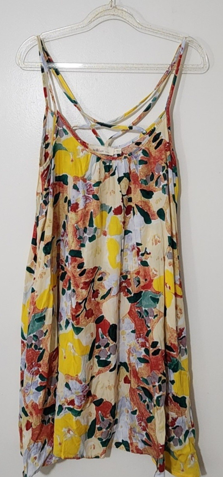 Millibon Floral Sundress Strappy Watercolor Boho Beach Festival Vacation Small
