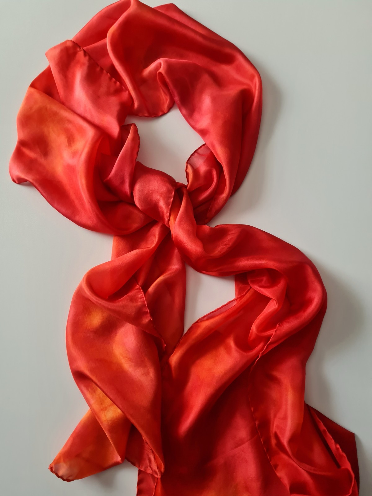 Bespoke Hand Painted Signed Silk Red/Black Tulips Summer Party Dress with Shawl
