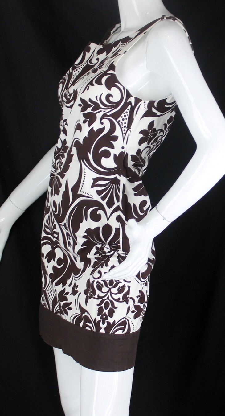 {ANN TAYOR} Dress Sheath ~M Brown & White Swirl Pattern Lined Stretch Summer