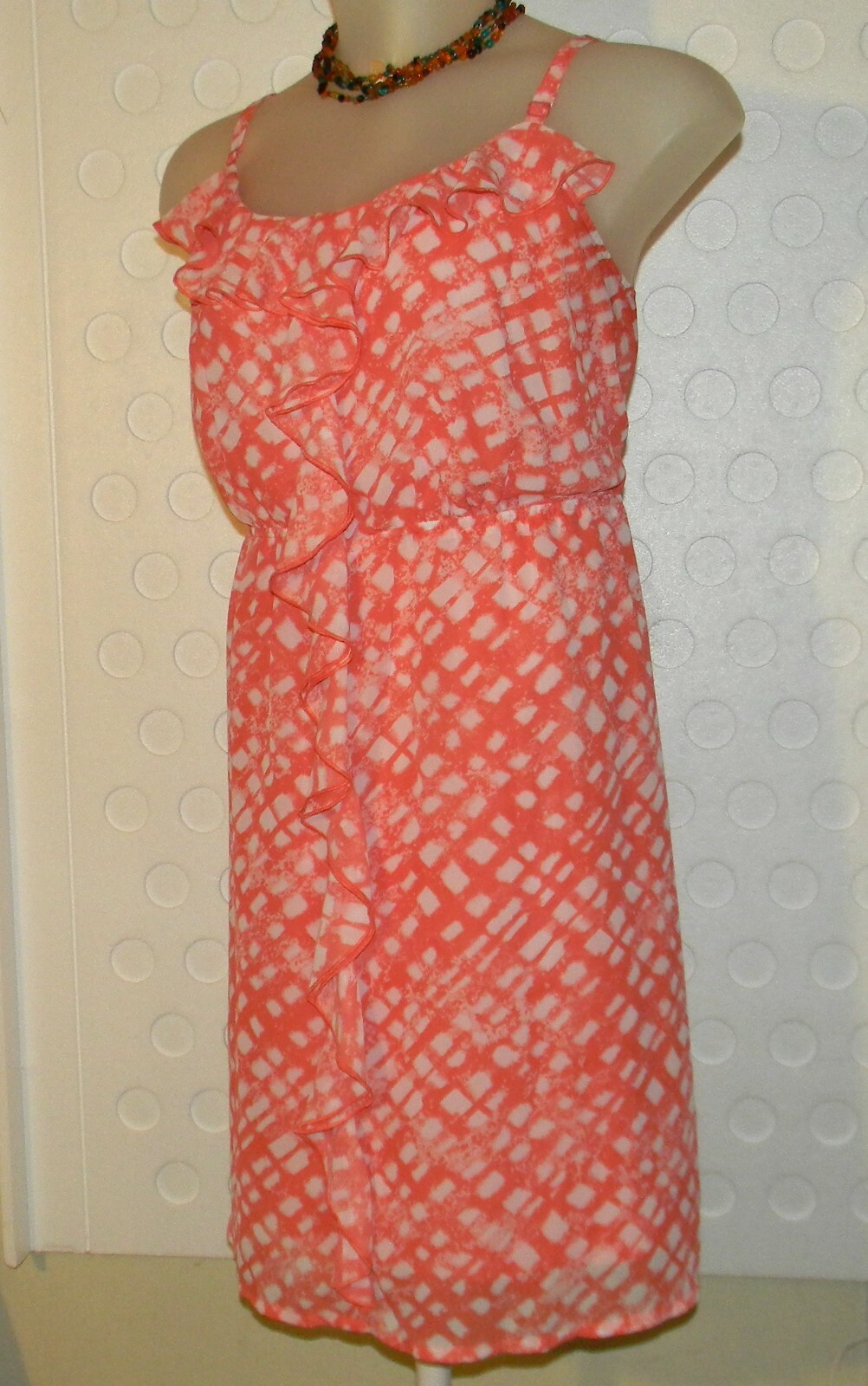 Lane Bryant Ruffle Spaghetti Strap Midi Dress 22 – 24 Coral / White Lined Pink