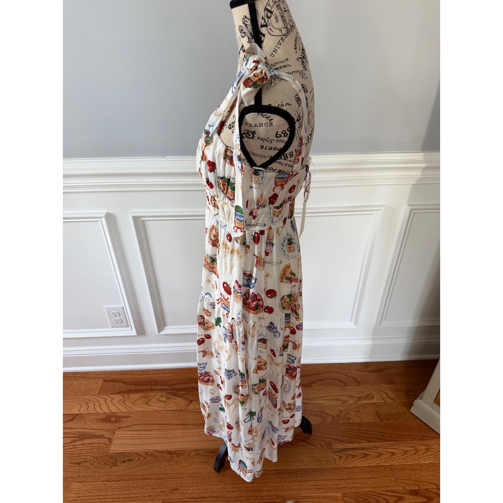 By the River Picnic Print Tie Strap Maxi Dress | Size Medium | NWT