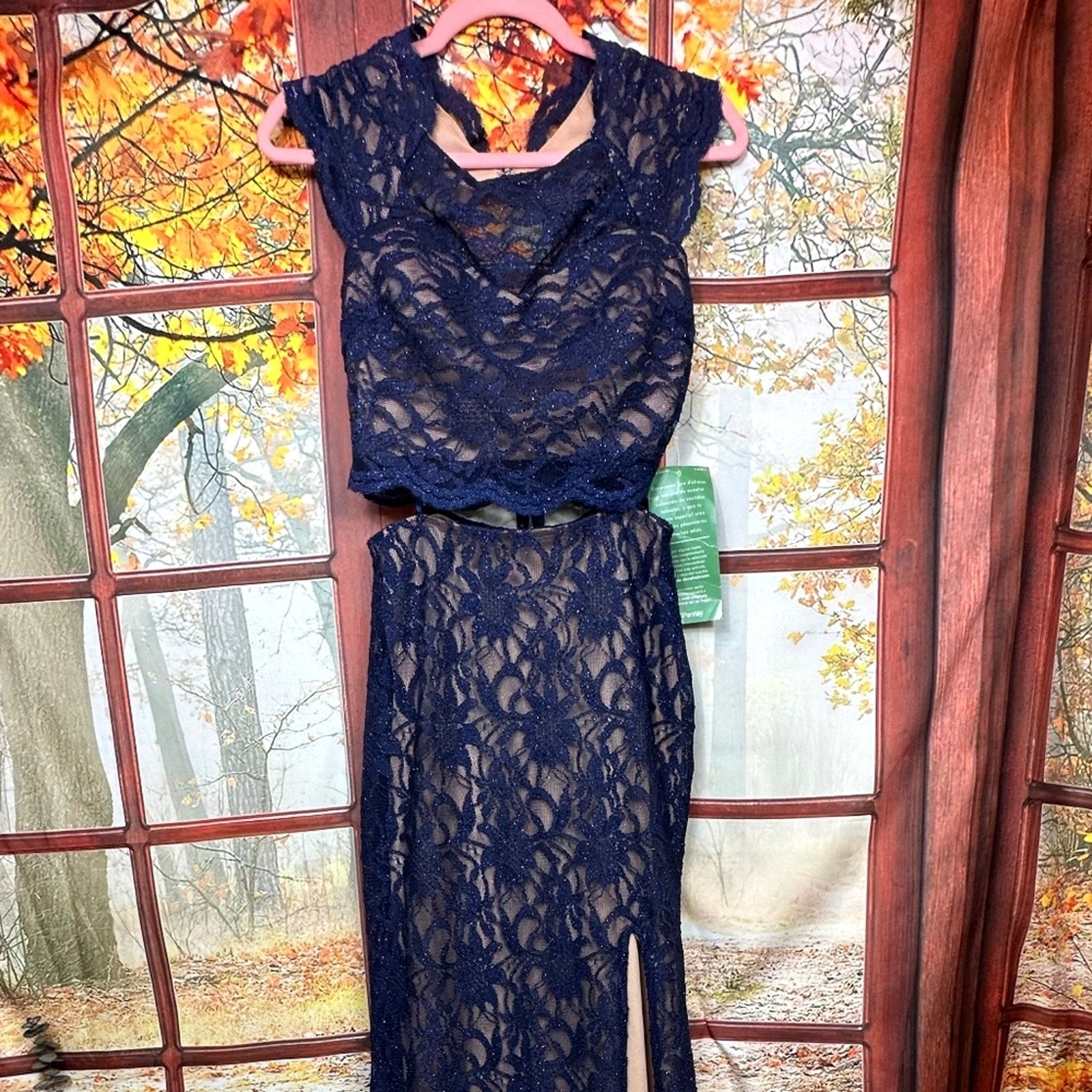 City Triangle One Piece in the Back/Two Piece in the Front Lace Gown Blue/Nude 7