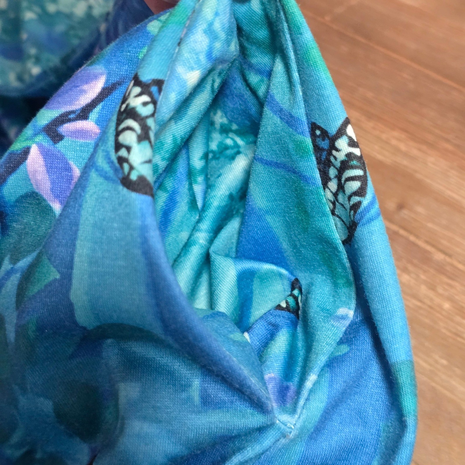 Enchanted Forest Butterfly Blue Dress Womens XL Keyhole Ring Neck Pockets