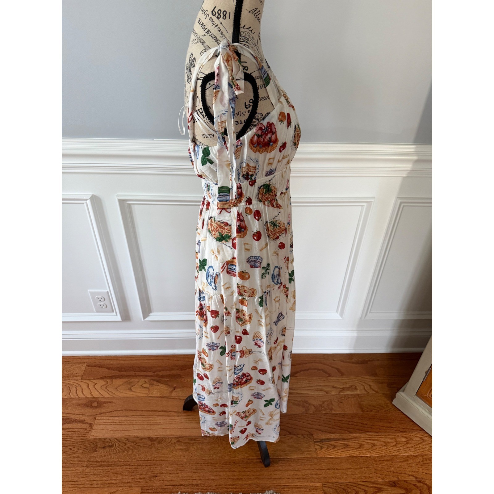 By the River Picnic Print Tie Strap Maxi Dress | Size Medium | NWT
