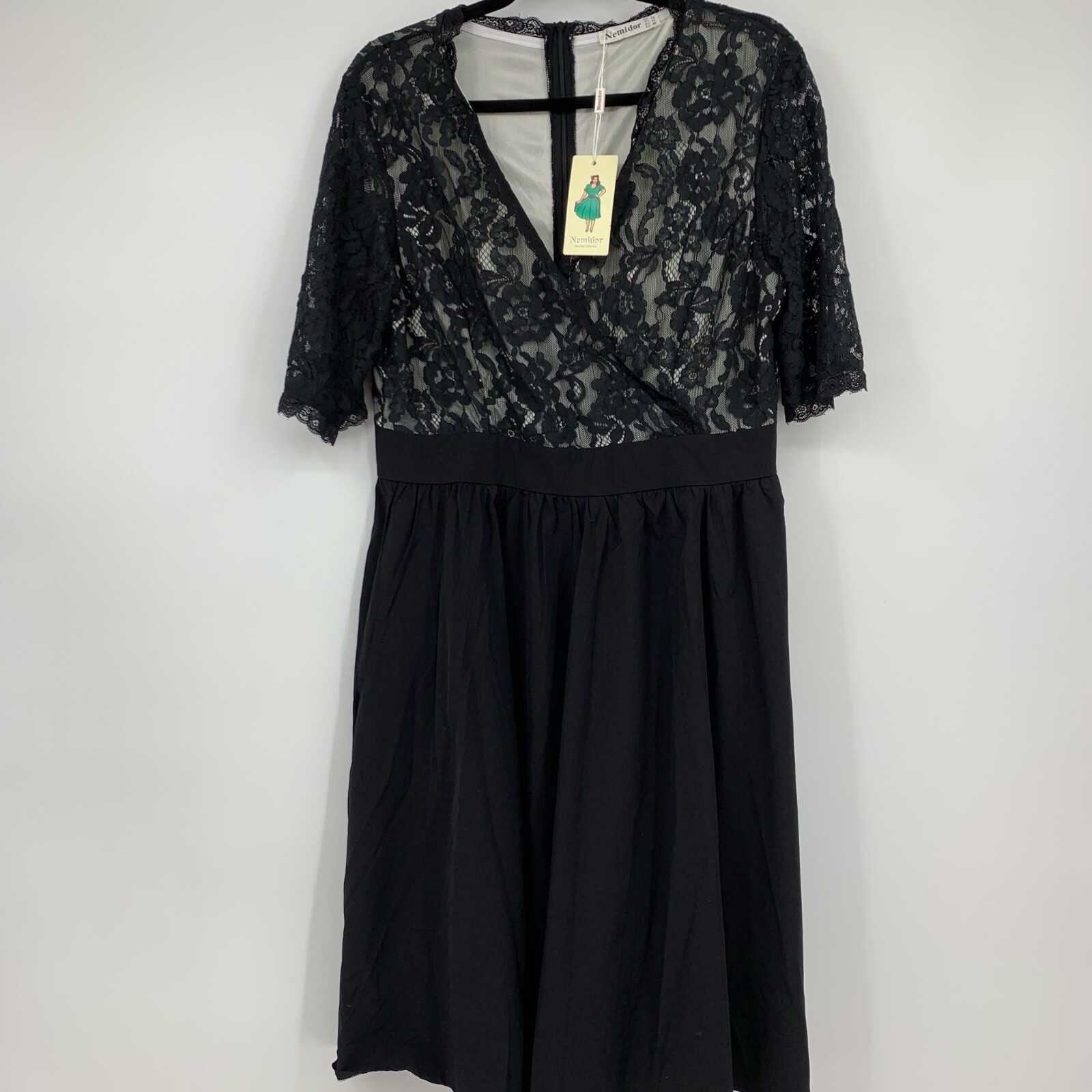 Nemidor Womens 14 Dress Faux Wrap Pin Up Holiday Party Floral Lace Classic NEW
