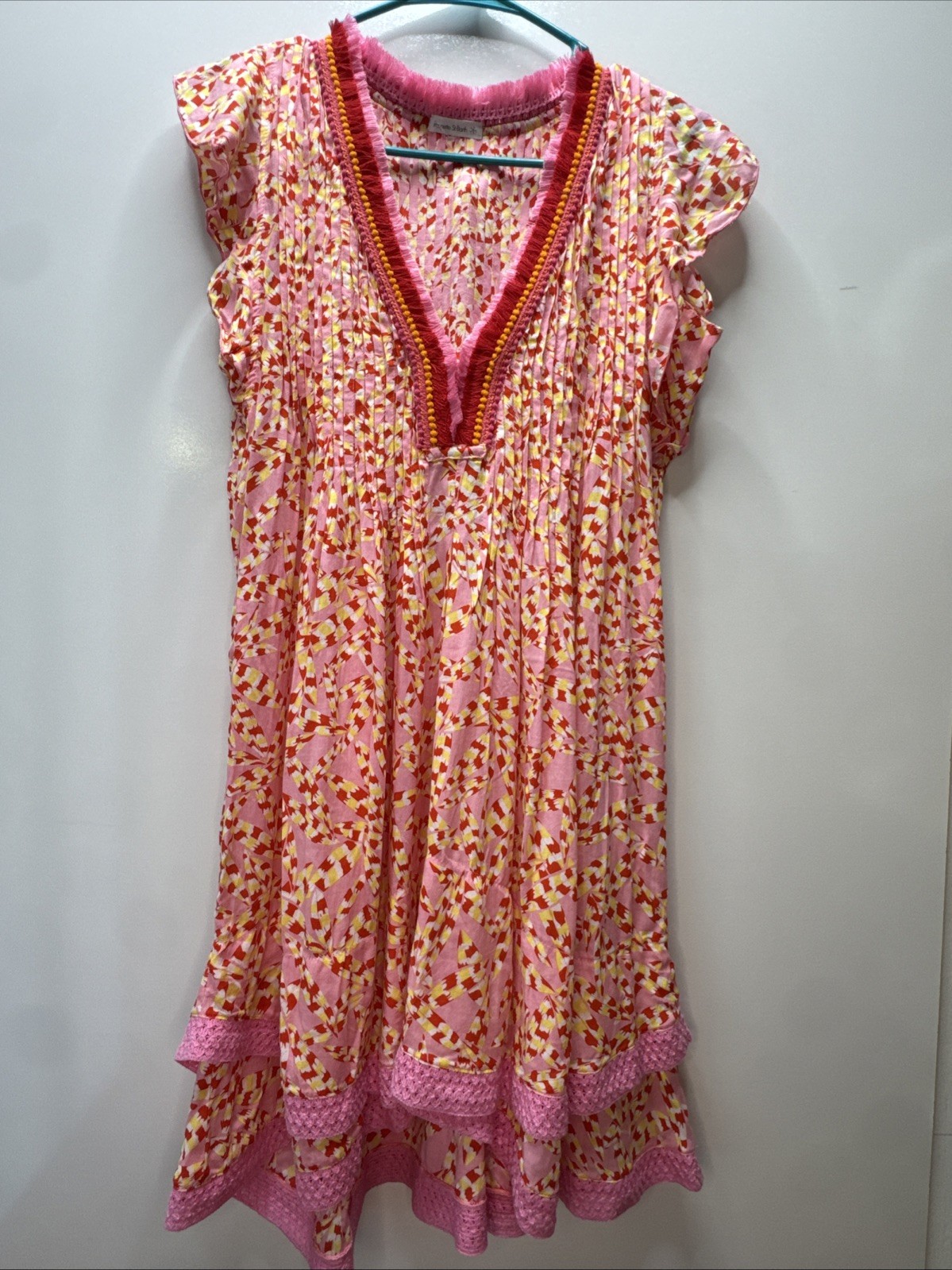 Poupette St Barth Sasha Mini Dress Women’s XS Pink Floral Crochet Flutter Sleeve