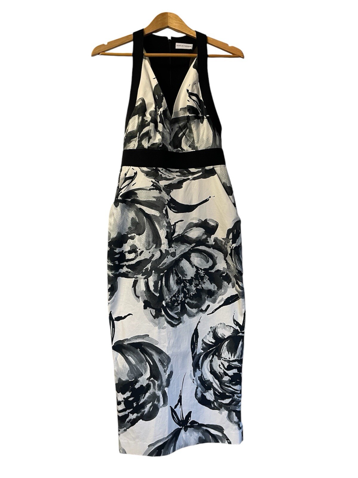 Scanlan Theodore Dress Size AU 8 / US 4 Black White Floral Midi Racer Back EUC