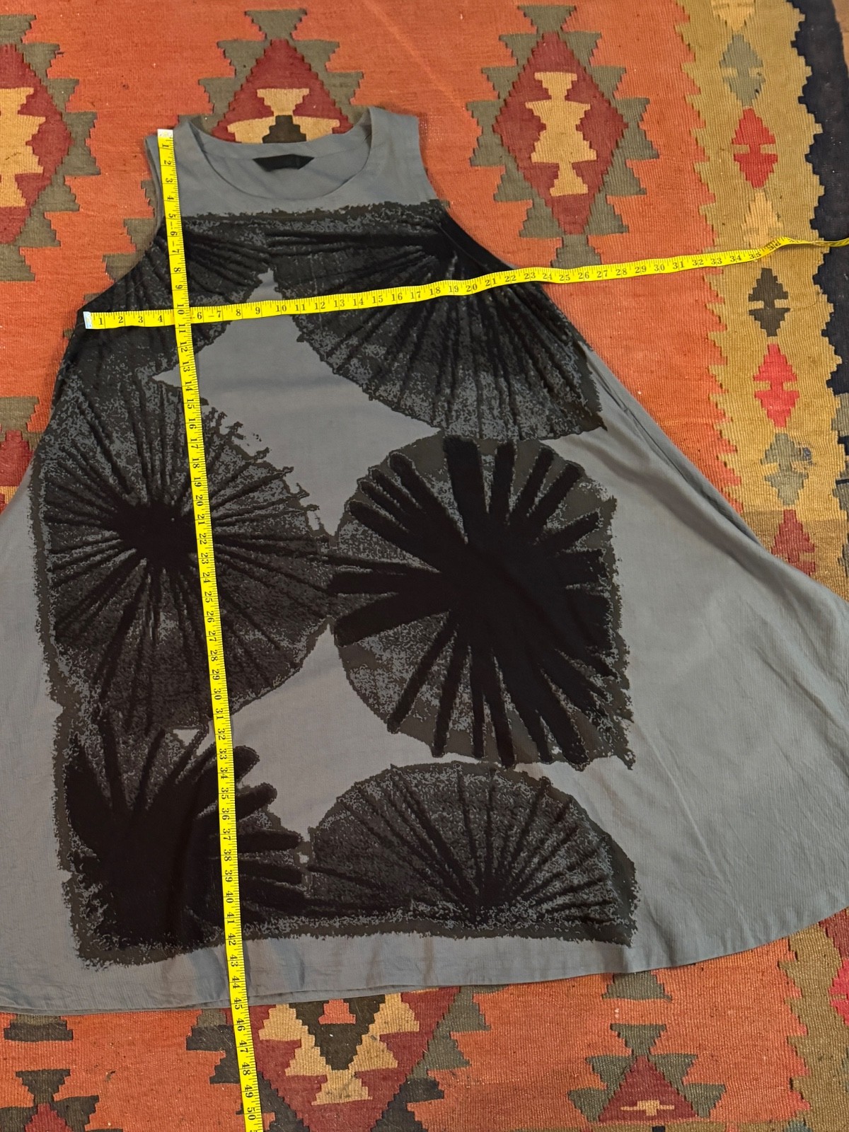 Moyuru Gray/Black sleevless Linen/Cotton Dress Large
