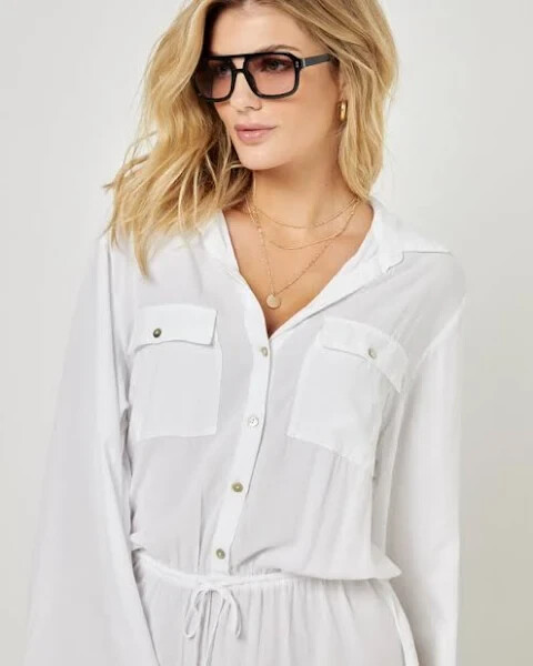 L*space Amelia Long Sleeve Cover-Up Tunic Dress White Women’s SMALL NWT