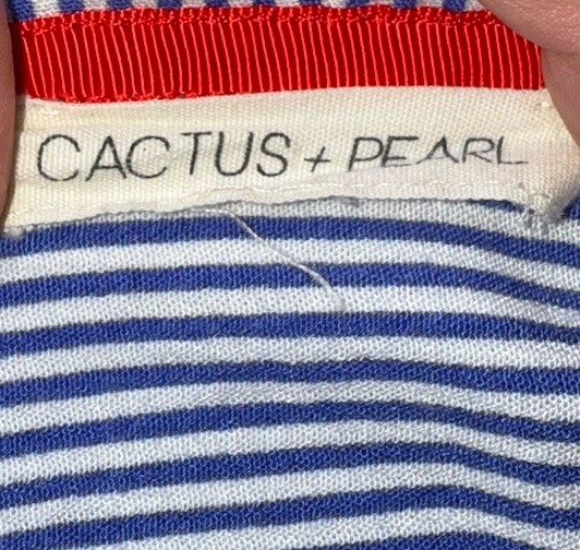 Cactus + Pearl Blue White Striped Tiered Midi Dress Women’s L (see Description)