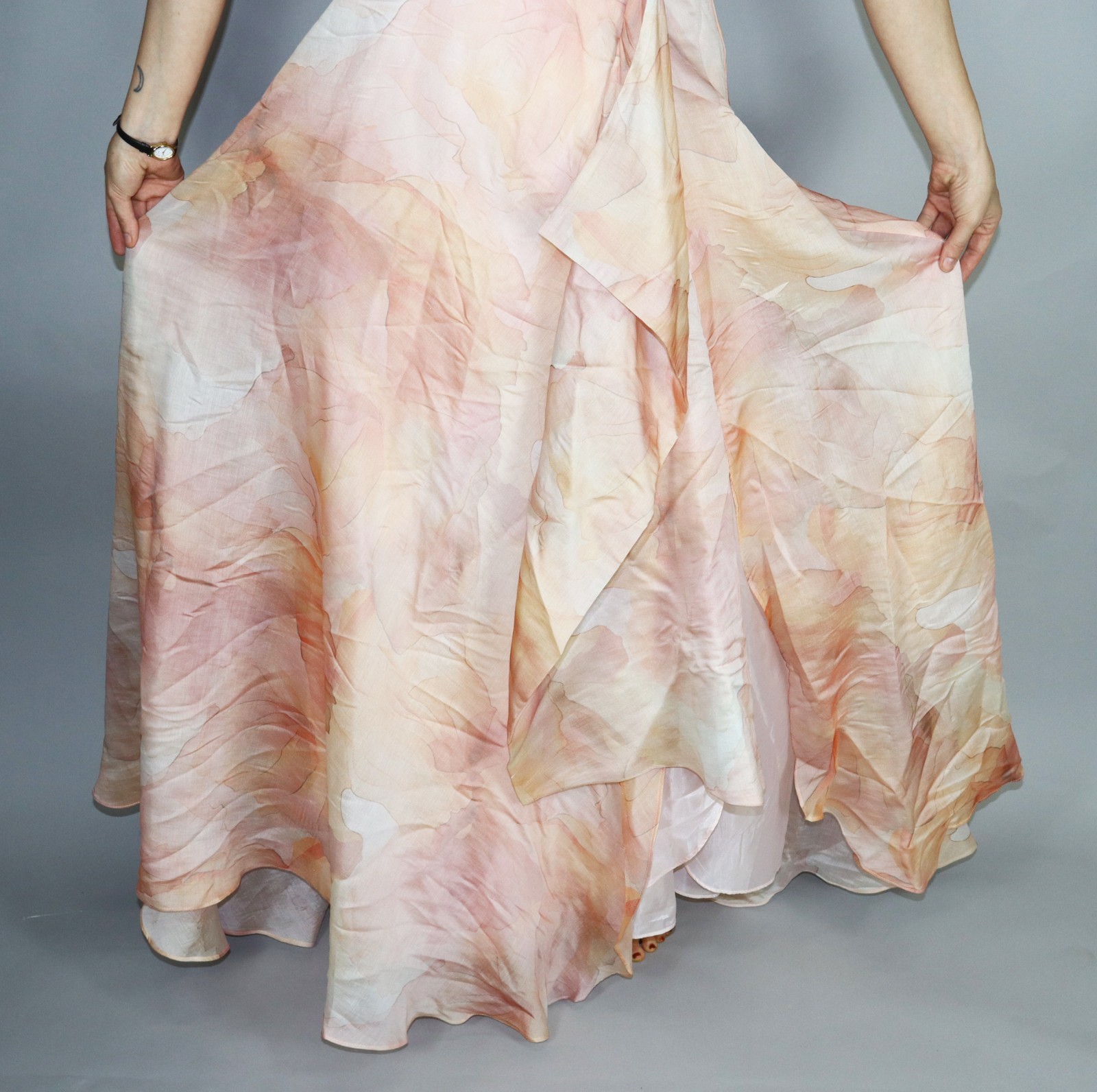 Donna Karan Size 8 Strapless Evening Gown Marbled Pattern Maxi Dress NWT Apricot