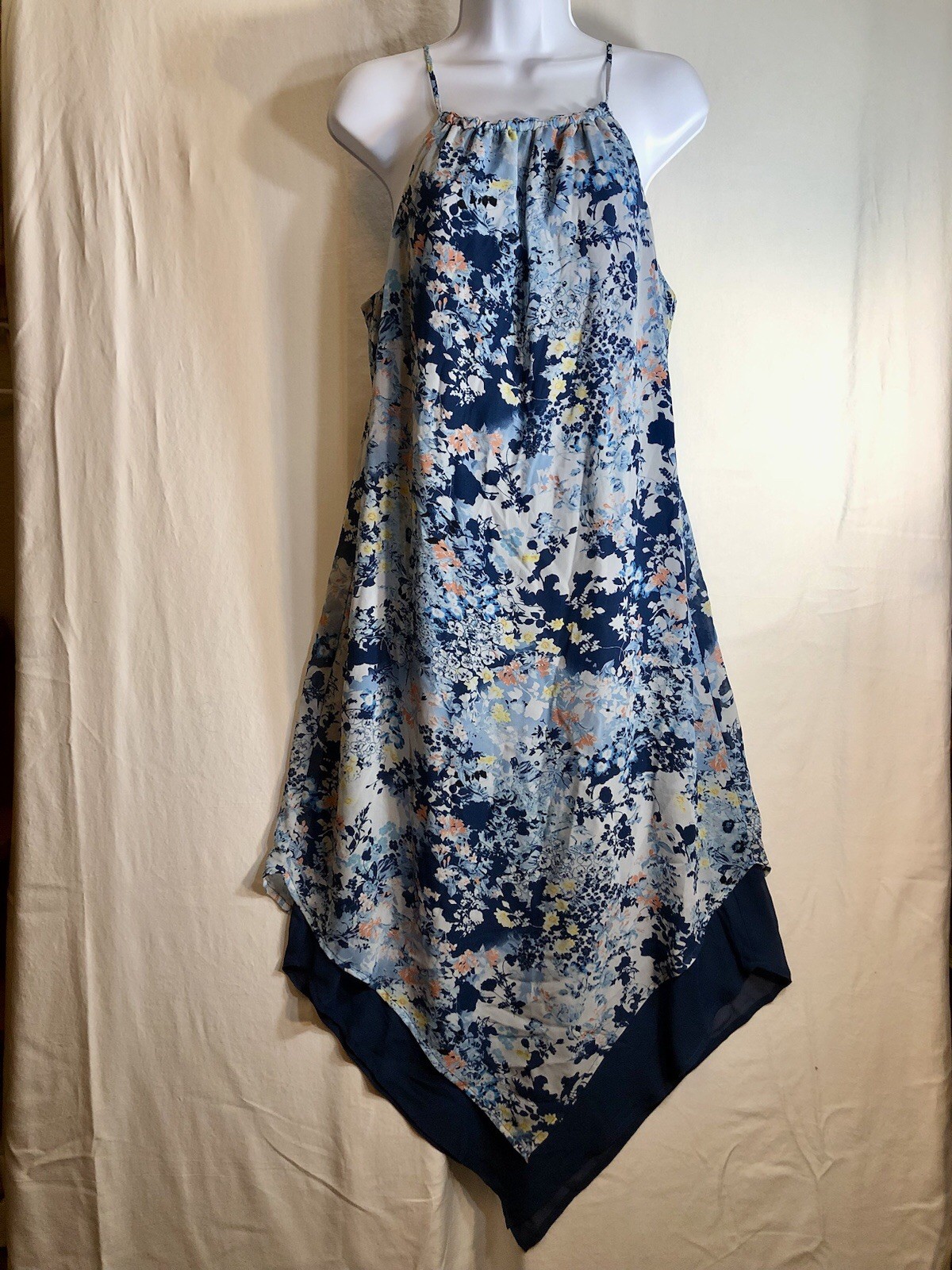 Emma & Michelle Women’s BOHO Halter/Strap Midi Dress Blue Floral Size Large