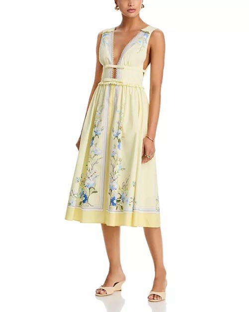 self portrait YELLOW FLORAL COTTON MIDI DRESS $ 620 Size US 6 UK 10