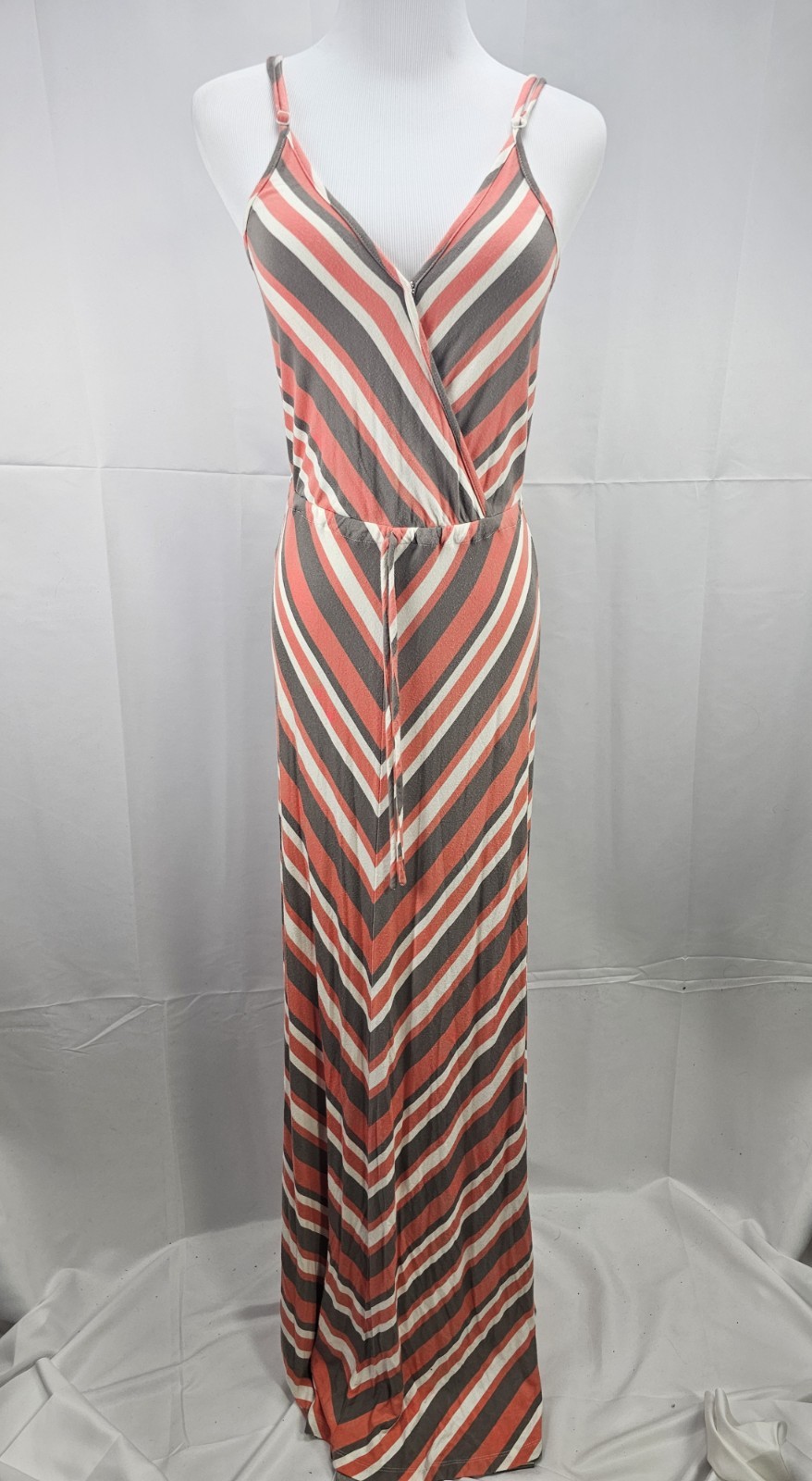 NWT Bobi Los Angeles Size Large Pink & Gray Striped Long Cotton Boho Sundress