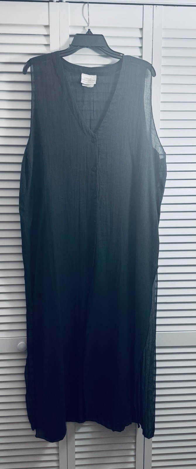 EUC Linda Lundstrom navy blue maxi tunic dress buttons at the front M (L-XL)