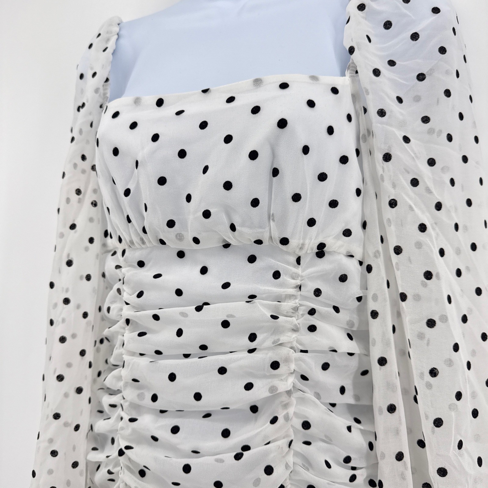 Lovers and Friends Arielle White Black Polka Dot Ruched Mini Dress EUC Small