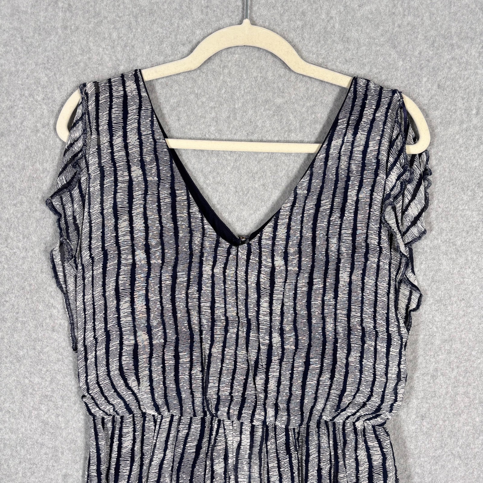 Cortefiel Dress Small Navy Flowy Flutter Elastic Waist Comfort Beachy Nautical