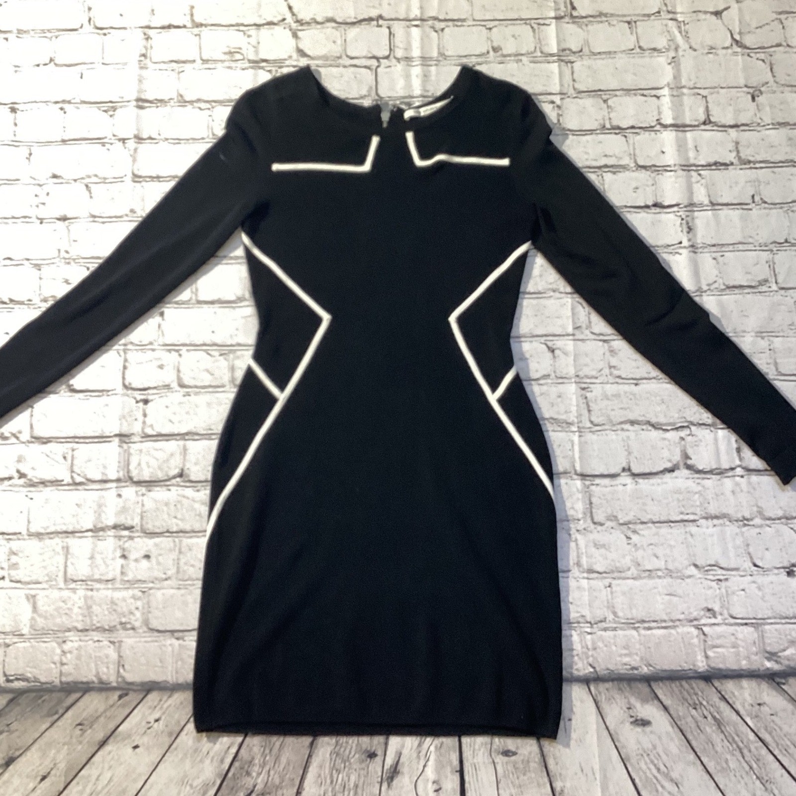 Diane von Furstenberg Josephine Black White Contrast Stitch Knit Dress Petite P