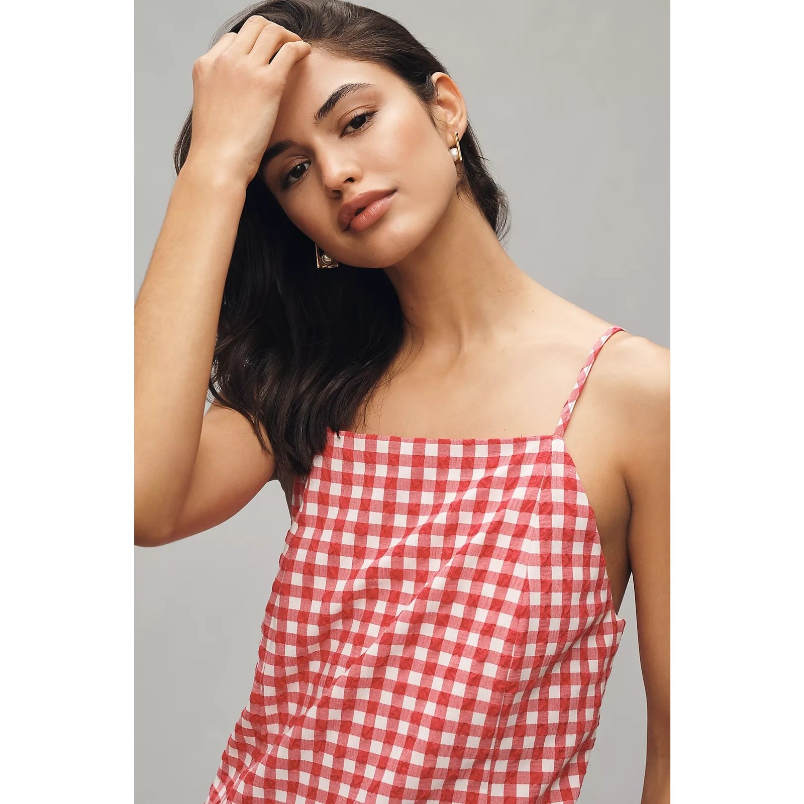 NWT Anthropologie Apron-Style Mini Dress $148 X-LARGE Raspberry Gingham