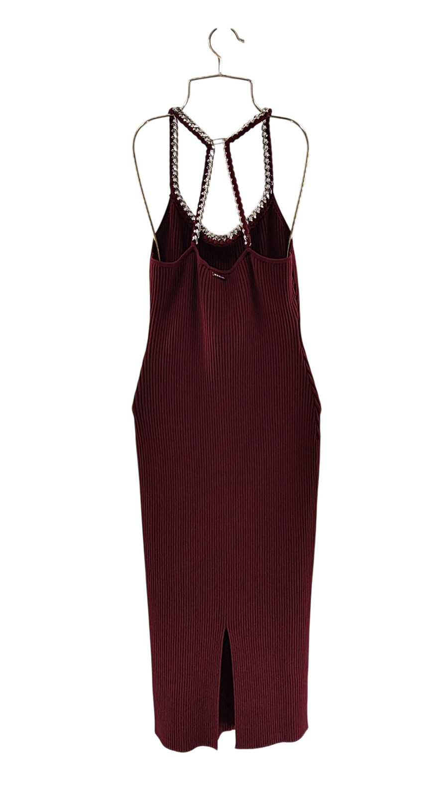 Michael Kors Chain Trim U-Neck Rib Dress Oxblood