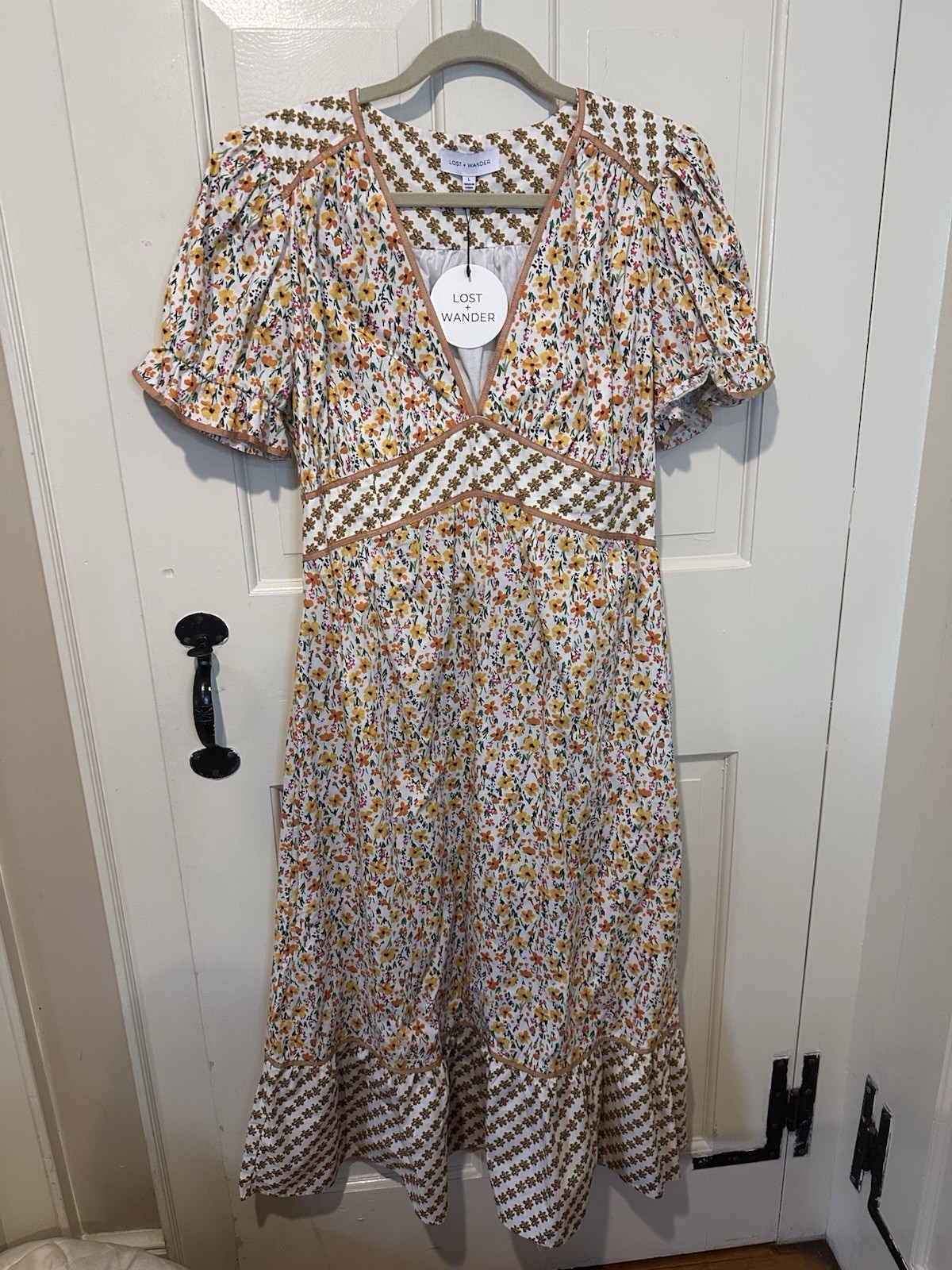 Lost + Wander Spring Sunrise summer midi floral dress Large NWT