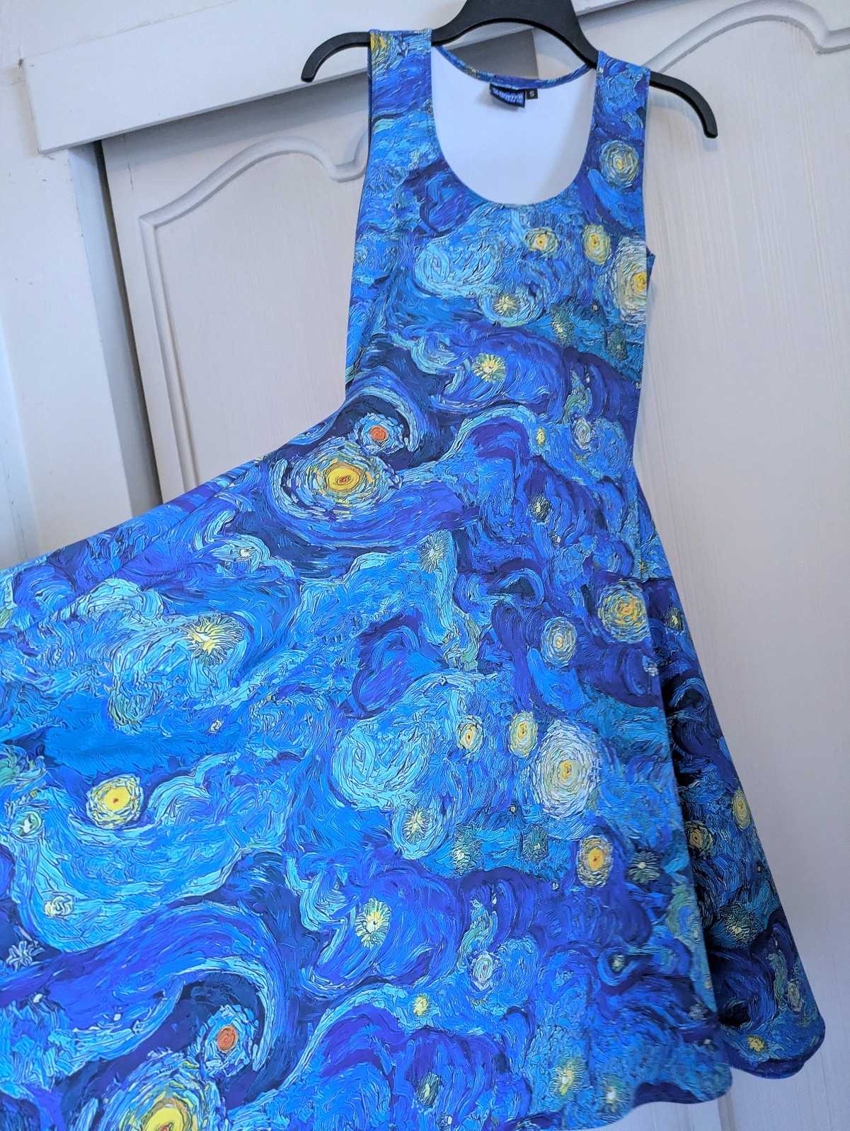 Elhoffer Essential Knee Length Dress Starry Painting Size S Blue Van Gogh Print