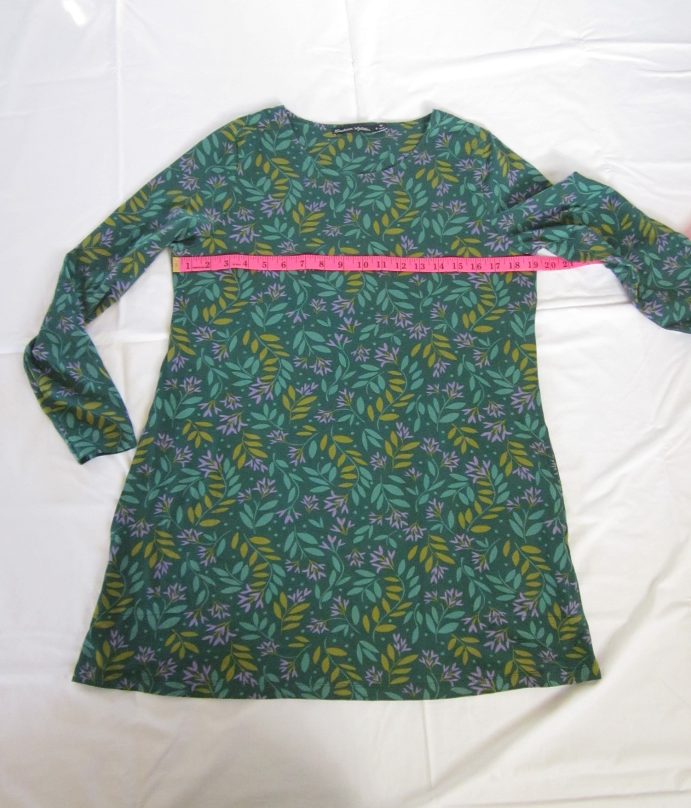 Gudrun Sjoden Leaf Tunic Dress Greens Lavender Organic Cotton Size M Lagenlook