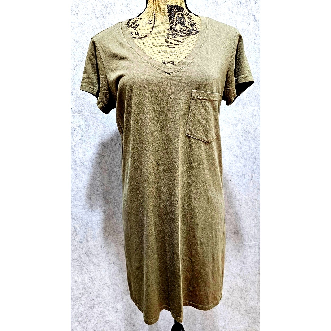 Michael Stars T-Shirt Dress Cotton Modal Short Sleeve, Green, 33 in, Sz L