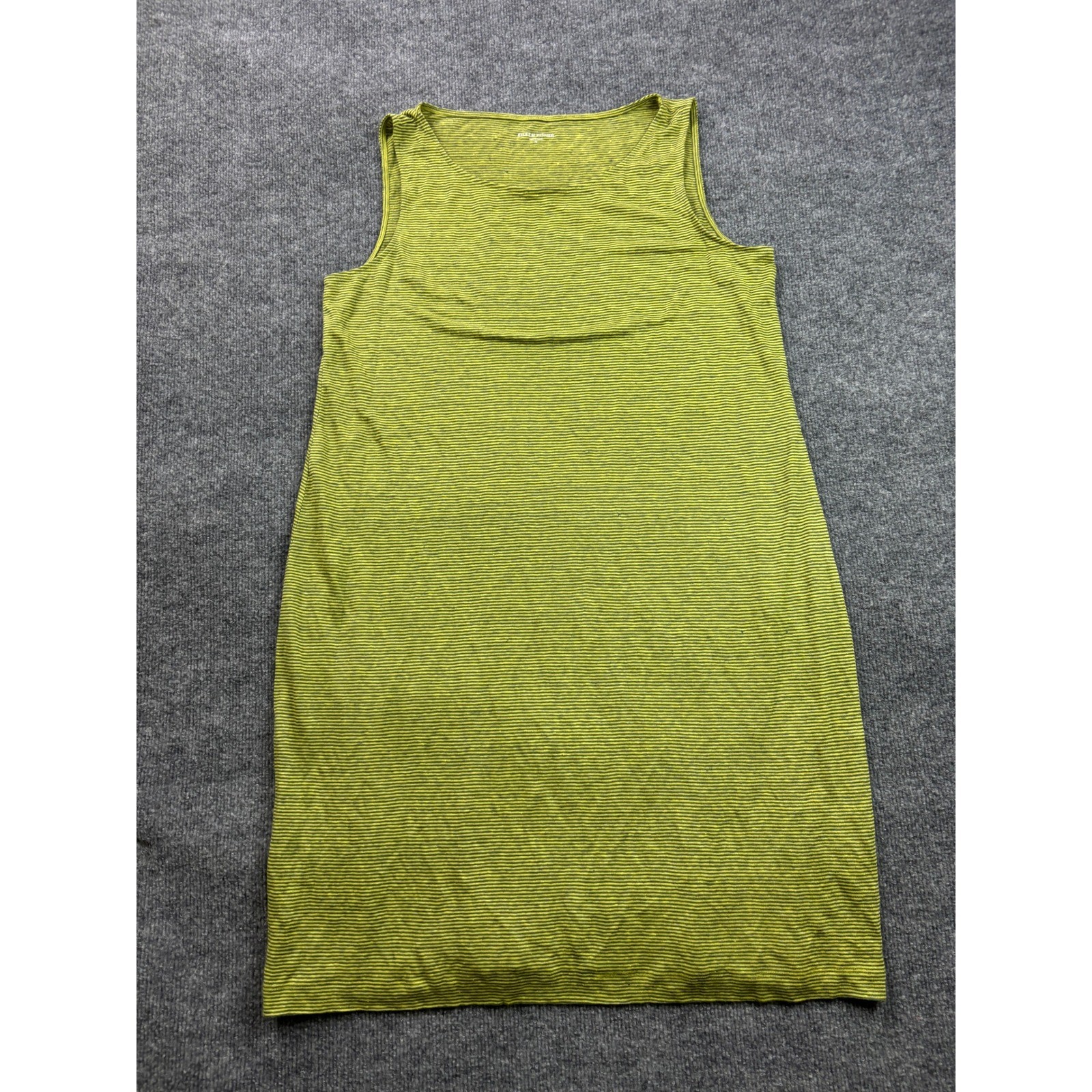 Eileen Fisher Shift Dress Womens Medium Lime Green Striped Sleeveless 100% Linen
