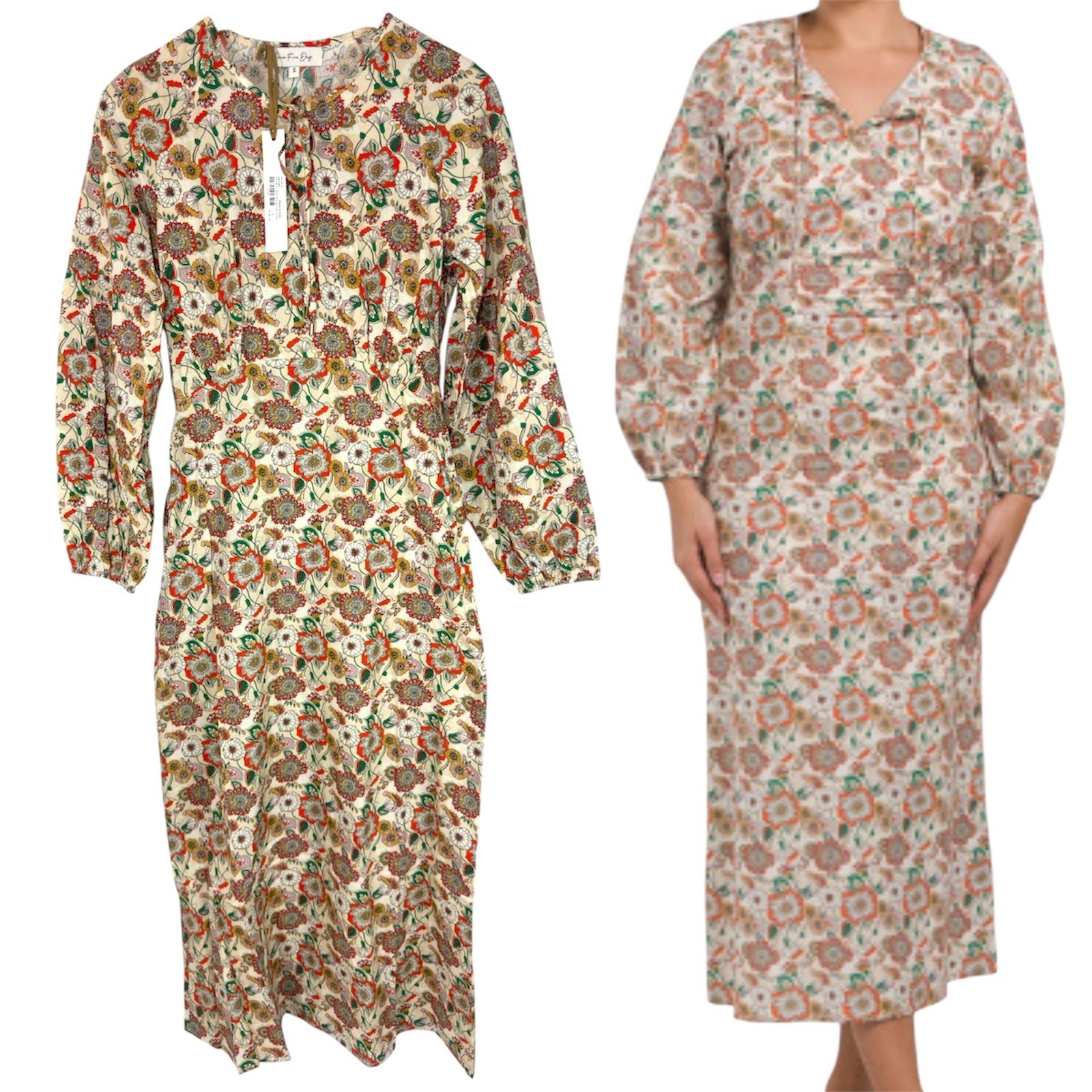 New One Fine Day Women’s Warm Bloom Floral Long Sleeve Empire Maxi Dress Size S