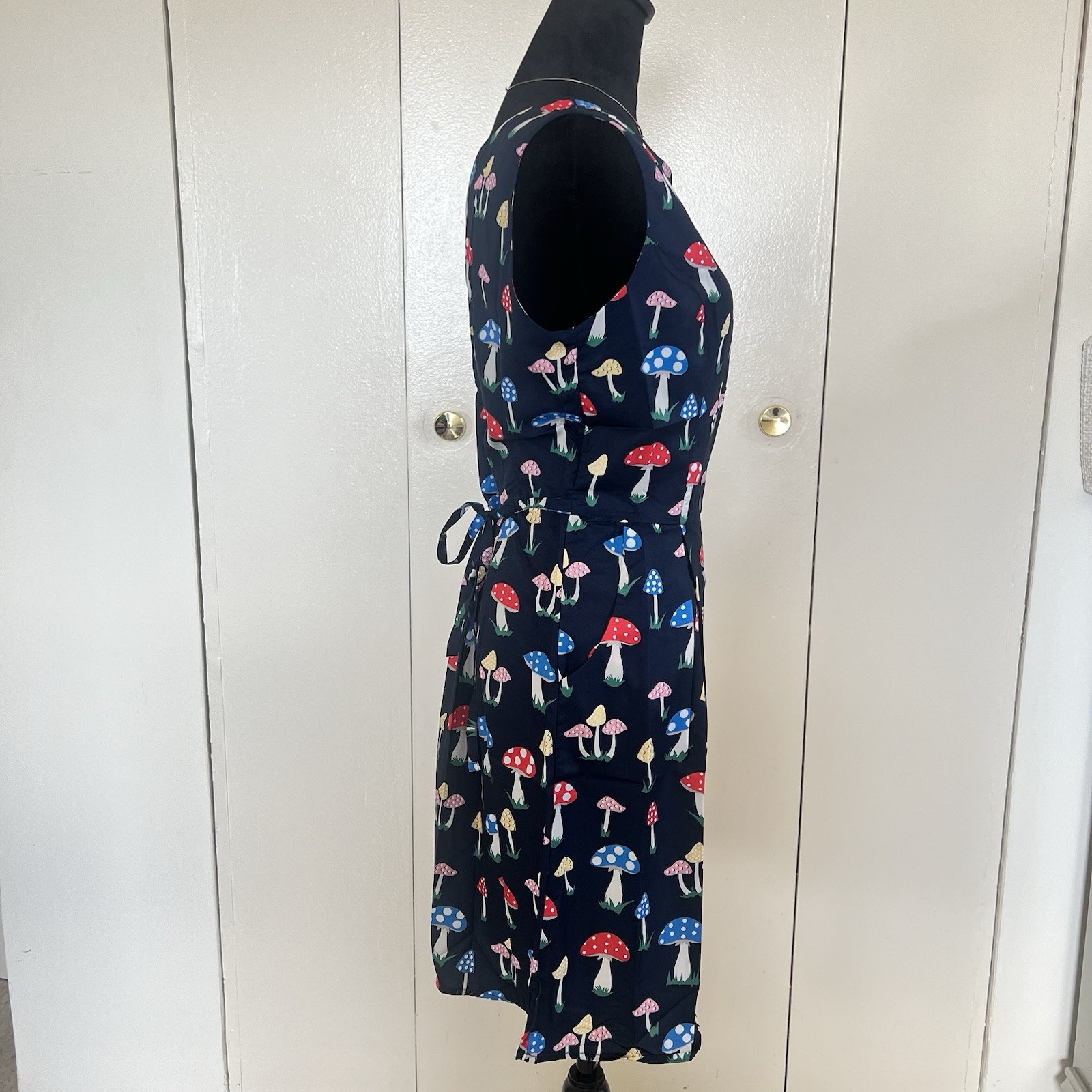 SM Wardrobe NY Navy Blue Sleeveless Mushroom Print Dress Size Small NEW!