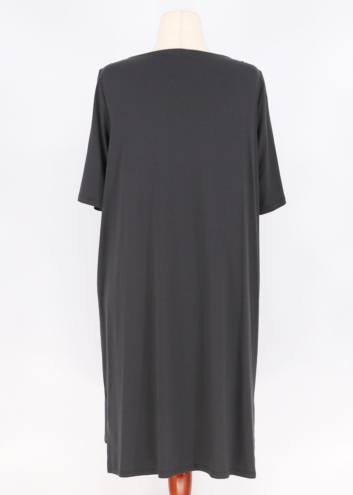 EILEEN FISHER Tencel High-Low Tunic Dress Dark Gray Charcoal Half-Sleeves Size L
