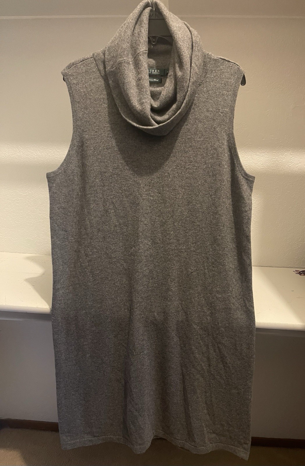 Ralph Lauren Grey sleeveless turtleneck sweater dress 2X wool & cashmere blend