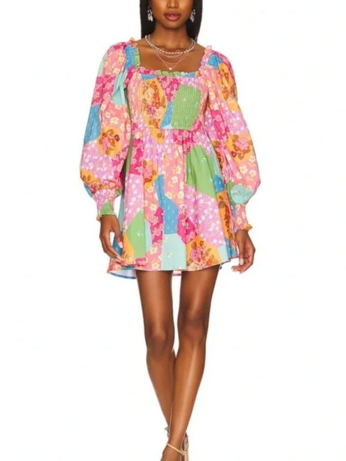 Spell x Revolve Freda Lolly Floral Smocked Mini Dress Organic Cotton NWT Large