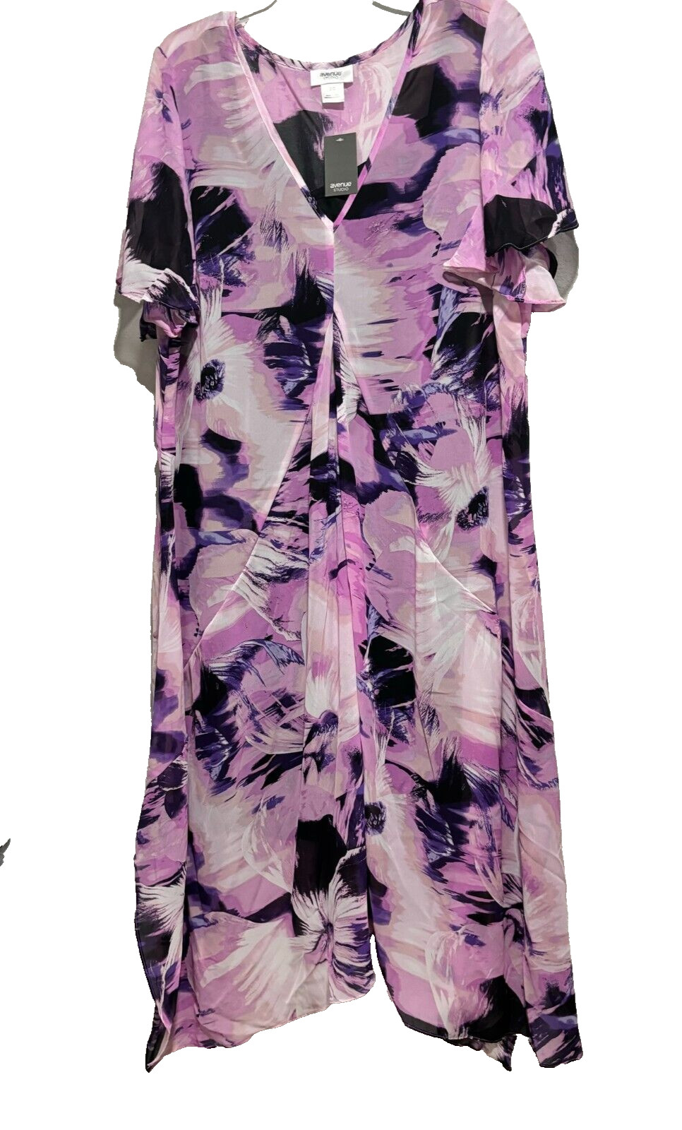 NWT Avenue Studio Womens Maxi Marina Dress 20 in Violet Flower Flutter Sleeve