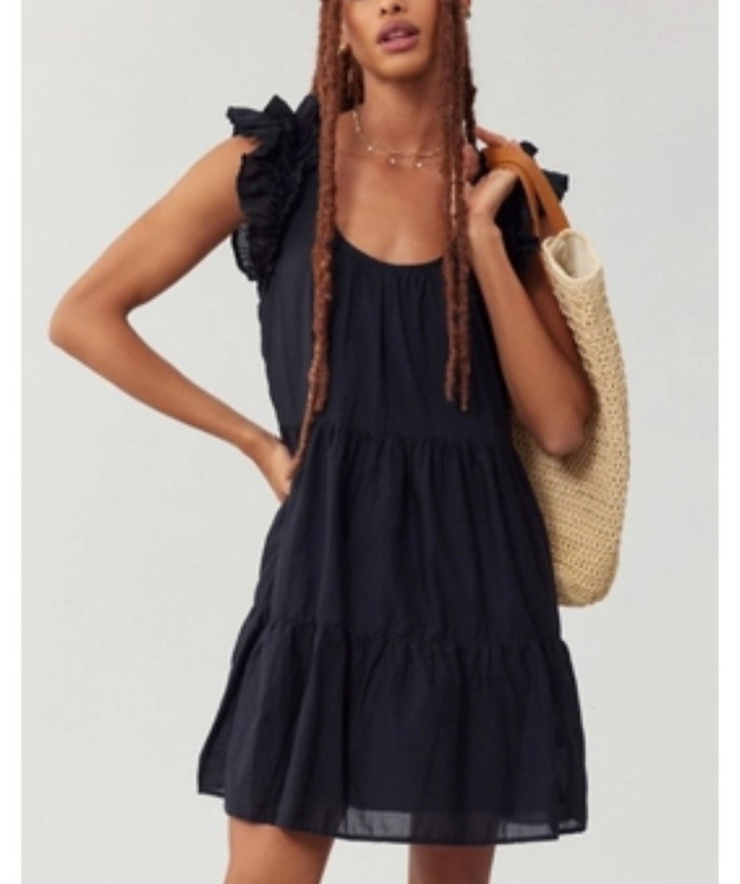 Nation LTD Luella Dress Black Tiered Babydoll Ruffle Pima Cotton Size Large