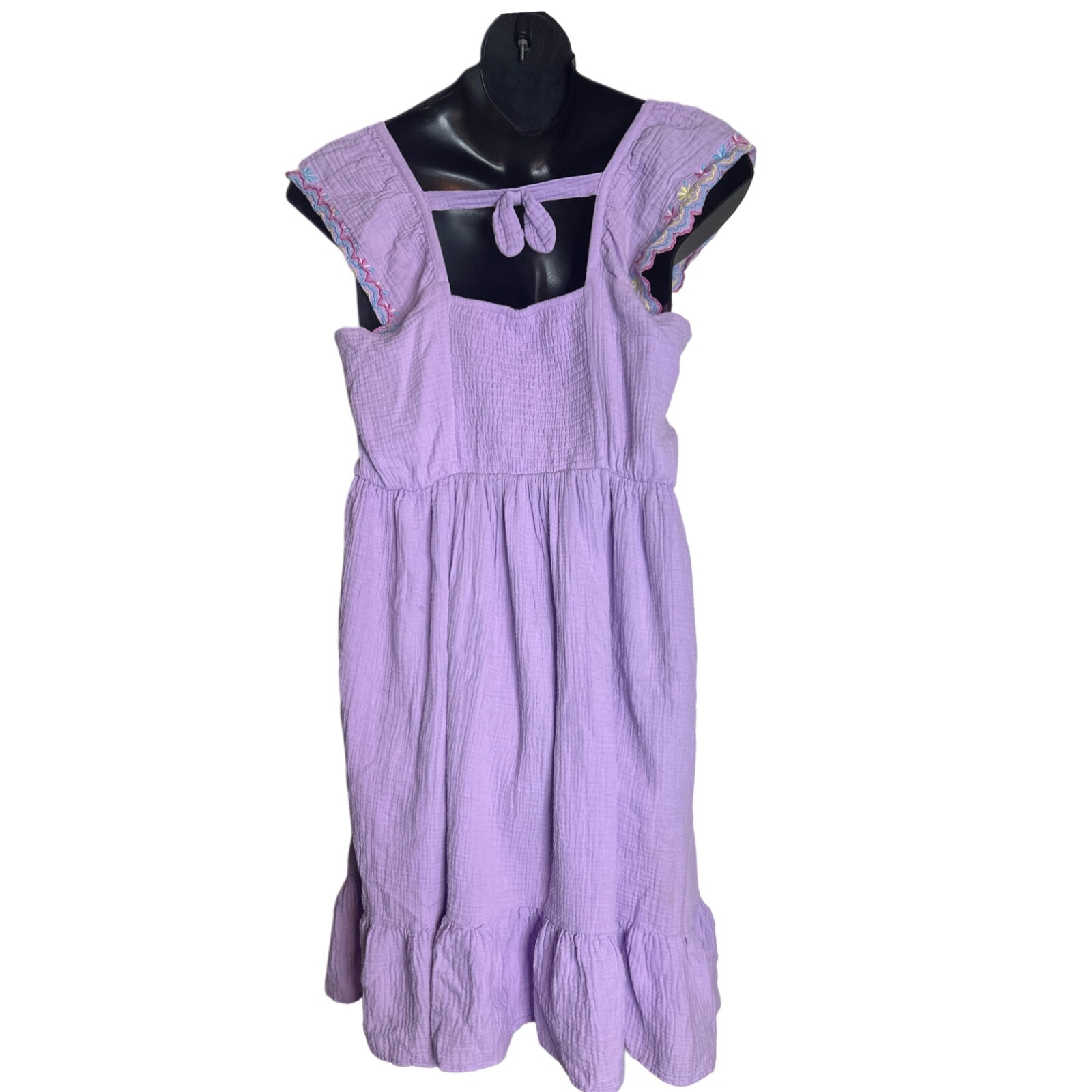 Blueberi Boulevard XL Lavender Cotton Sundress Flutter Sleeve Ruffle Hem