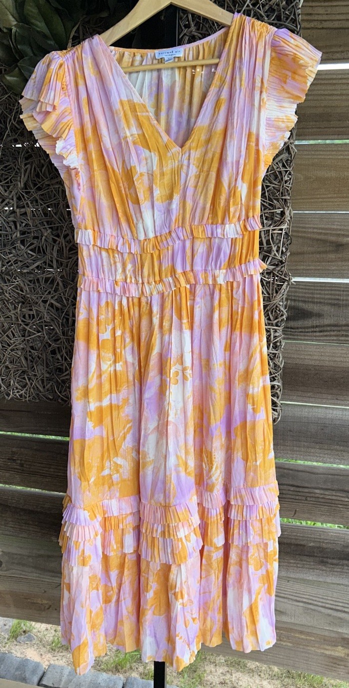 Anthropologie Current Air Sereia Pleated Midi Tiered Dress Tropical Small