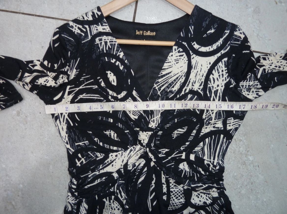 JEFF GALLANO PARIS DESIGNER black cream ABSTRACT ruched LORCA dress Size 10 12